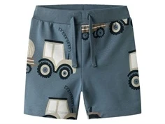 Blå sweatshorts med traktorprint og bindebånd fra Name It 13247016 blue mirage